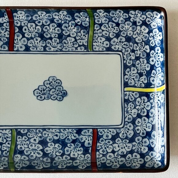 Vintage Japanese Arita Ware Porcelain Plates Set of 2 Sakura Floral Rectangular - Picture 7 of 11
